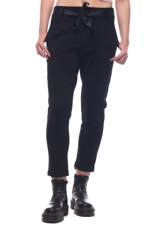 Pantaloni lungi negri, cu funda in talie [3]