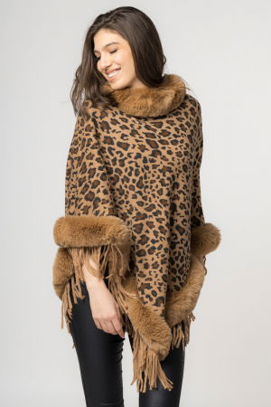 Poncho animal print camel, de oras, tivit cu blana [2]