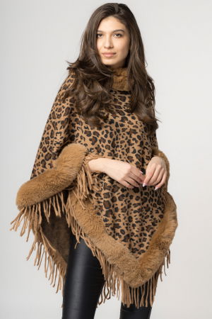 ÎMBRĂCĂMINTE - Poncho animal print camel, de oras, tivit cu blana