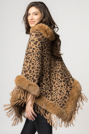 Poncho animal print camel, de oras, tivit cu blana [3]