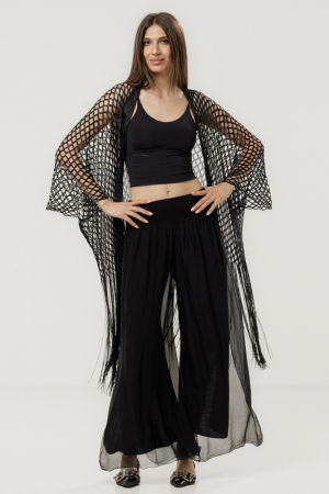 Poncho negru din plasa cu fir metalizat si franjuri lungi [1]