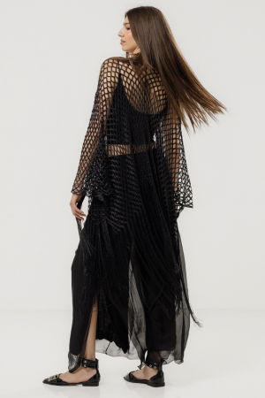 Poncho negru din plasa cu fir metalizat si franjuri lungi [6]