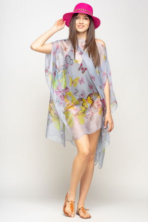 Rochie de plaja tip poncho cu fluturi pe fond gri deschis, vascoza [3]