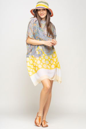 Rochie de plaja tip poncho cu motive florale si buline galbene, vascoza [1]