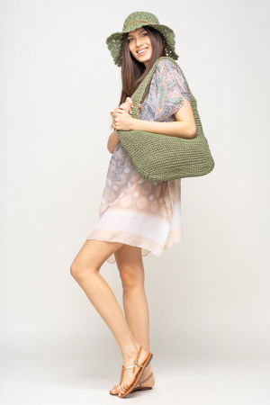 Rochie de plaja tip poncho cu motive florale si buline bej, vascoza [2]