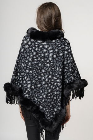 Poncho animal print negru, de oras tivit cu blana [3]