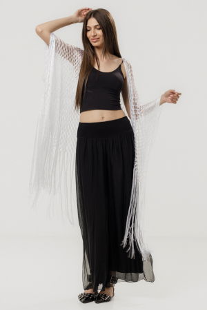 Poncho alb din plasa cu fir argintiu si franjuri lungi [3]