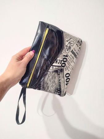 Portfard handmade , din piele naturala neagra și imprimata [1]