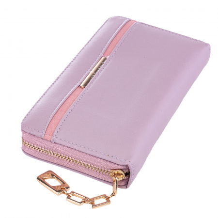 Portofele - Portofel lila cu detaliu liniar la exterior si lant decorativ auriu