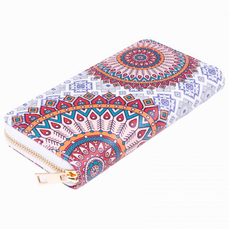 Portofele - Portofel cu imprimeu mandale cu nuante de portocaliu si rosu