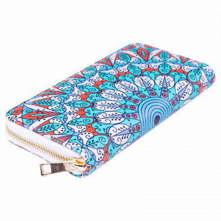Portofele - Portofel cu imprimeu mandale cu nuante de turcoaz si rosu