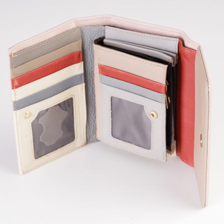 Portofel din piele naturala, cu capsa, roz [2]