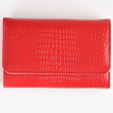 Portofele - Portofel din piele naturala lucioasa, cu aspect piele de sarpe si capse interioare, rosu