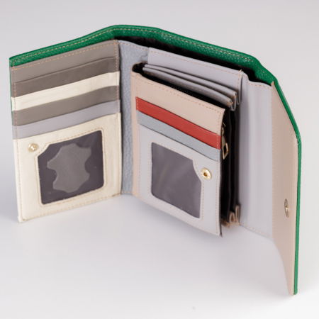 Portofel din piele naturala, cu capsa, verde [2]