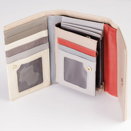 Portofel din piele naturala, cu capsa, roz caisa [2]