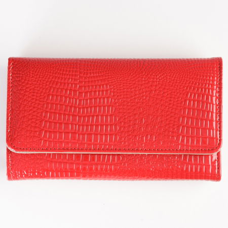 Portofele - Portofel din piele naturala lucioasa, cu aspect piele de sarpe si prindere cu capsa, rosu