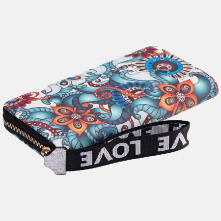 ACCESORII DAMĂ - Portofel imprimeu cu flori portocalii si albastre