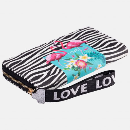 ACCESORII DAMĂ - Portofel imprimeu flamingo pe fond alb si negru