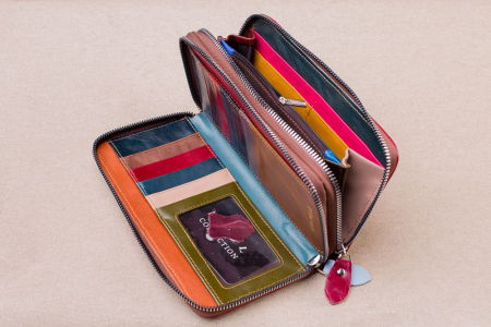 Portofel multicolor din piele naturala impletita, cu doua fermoare [3]