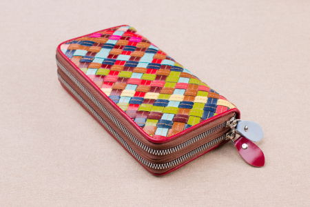 Portofel multicolor din piele naturala impletita, cu doua fermoare [1]