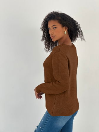 Pulover coniac, moale cu trei nasturi mari aurii, oversize [2]