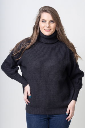 Pulovere - Pulover negru, oversize, pe gat