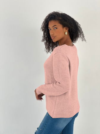 Pulover roz, moale si fin cu trei nasturi mari aurii, oversize [2]