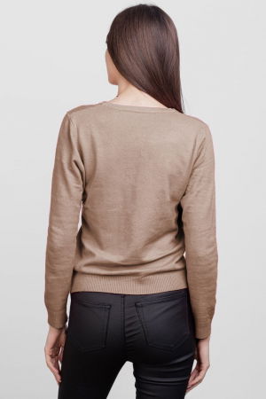 Pulover cu decolteu V, din vascoza, bej inchis [2]