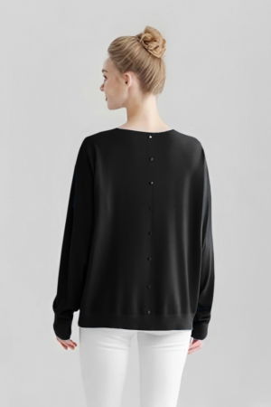 Pulover cu detalii lurex si nasturei pe spate, negru [1]