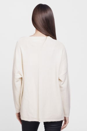 Pulover drept, la baza gatului, din vascoza si lana, alb  ivory [2]