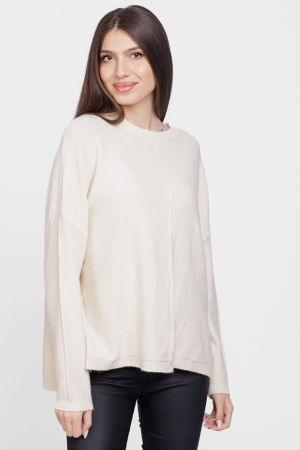 ÎMBRĂCĂMINTE - Pulover drept, la baza gatului, din vascoza si lana, alb  ivory