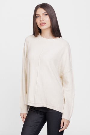 Pulover drept, la baza gatului, din vascoza si lana, alb  ivory [1]