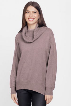 Pulover cu guler inalt elegant, din vascoza si lana, bej inchis [0]