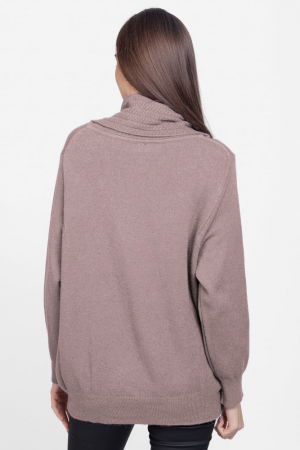 Pulover cu guler inalt elegant, din vascoza si lana, bej inchis [2]