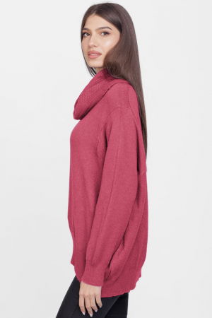Pulover cu guler inalt elegant, din vascoza si lana, roz inchis [1]