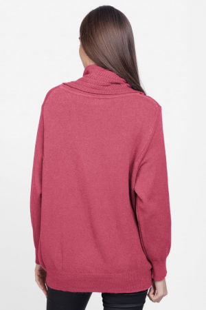 Pulover cu guler inalt elegant, din vascoza si lana, roz inchis [2]