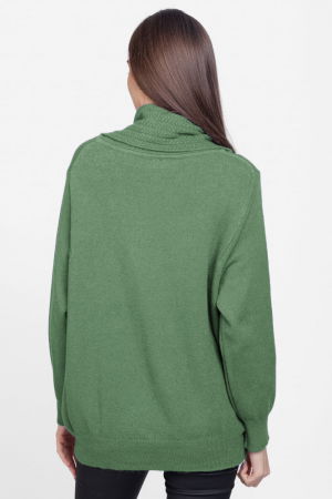 Pulover cu guler inalt elegant, din vascoza si lana, verde [2]