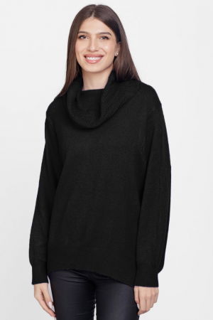 ÎMBRĂCĂMINTE - Pulover cu guler inalt elegant, din vascoza si lana, negru