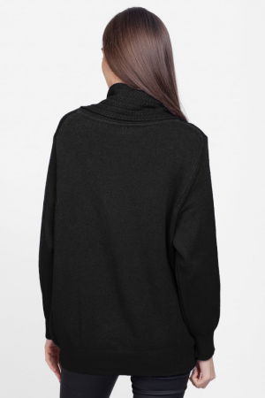 Pulover cu guler inalt elegant, din vascoza si lana, negru [2]