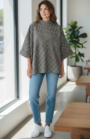 ÎMBRĂCĂMINTE - Pulover cu jocuri de linii albe pe fond gri