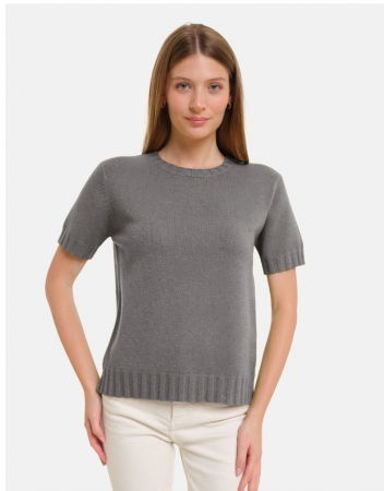 Pulovere - Pulover cu maneca scurta, la baza gatului, gri