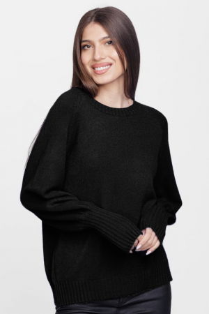 Pulovere - Pulover cu maneci bufante din vascoza si lana, negru