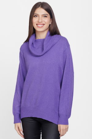 ÎMBRĂCĂMINTE - Pulover cu guler inalt elegant, din vascoza si lana, mov
