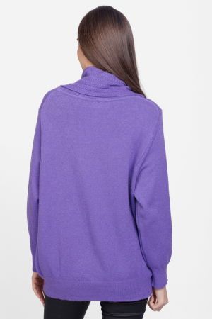 Pulover cu guler inalt elegant, din vascoza si lana, mov [2]