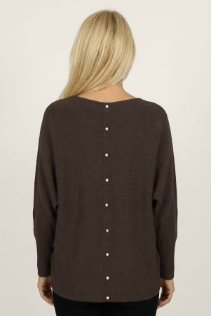 Pulover cu maneci fluture si perlute fine pe spate din vascoza, maro [1]