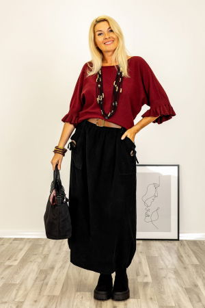 Pulover cu maneci scurte si volane la mansete din vascoza, bordo [1]