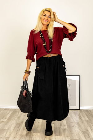 Pulover cu maneci scurte si volane la mansete din vascoza, bordo [2]