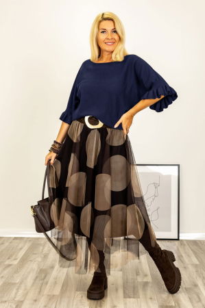 Pulover cu maneci scurte si volane la mansete din vascoza, bleumarin [1]