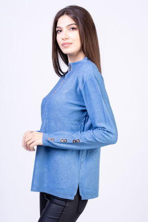 Pulover cu nasturei aurii pe decolteu si la maneci, albastru [1]
