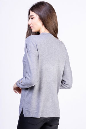 Pulover cu nasturei aurii pe decolteu si la maneci, gri [2]